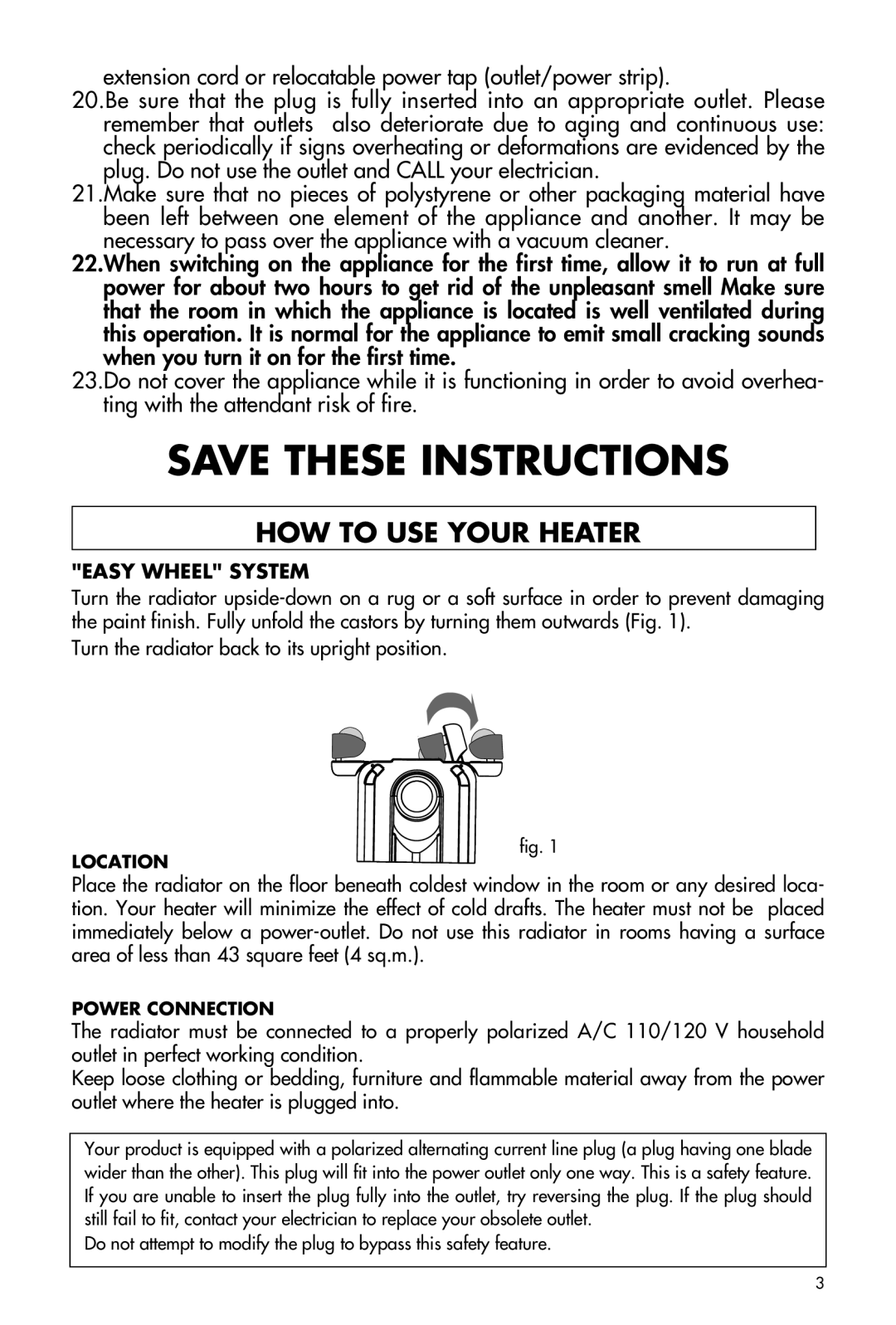 DeLonghi EW7507EBL manual HOW to USE Your Heater, Easy Wheel System 