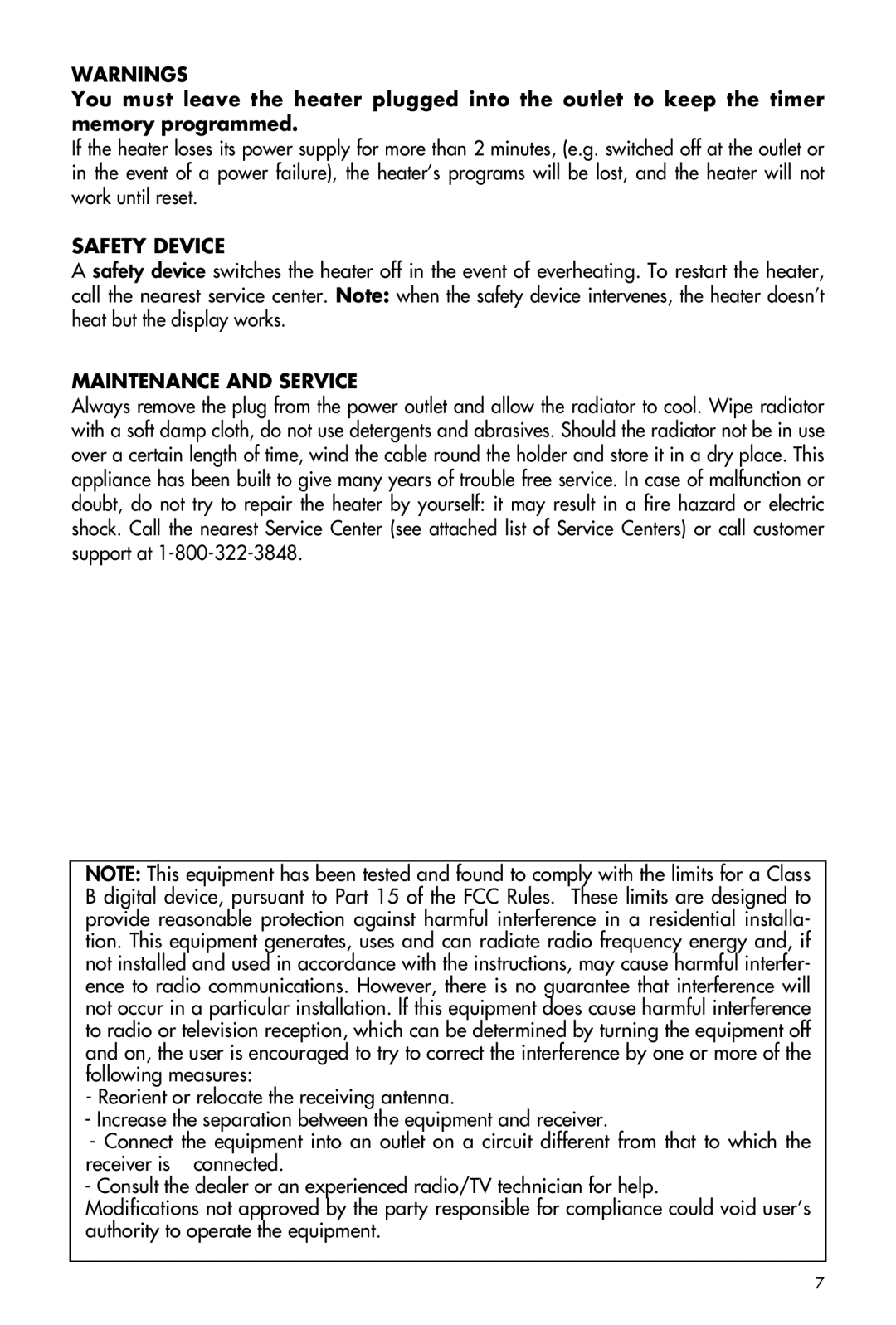 DeLonghi EW7507EBL manual Safety Device, Maintenance and Service 