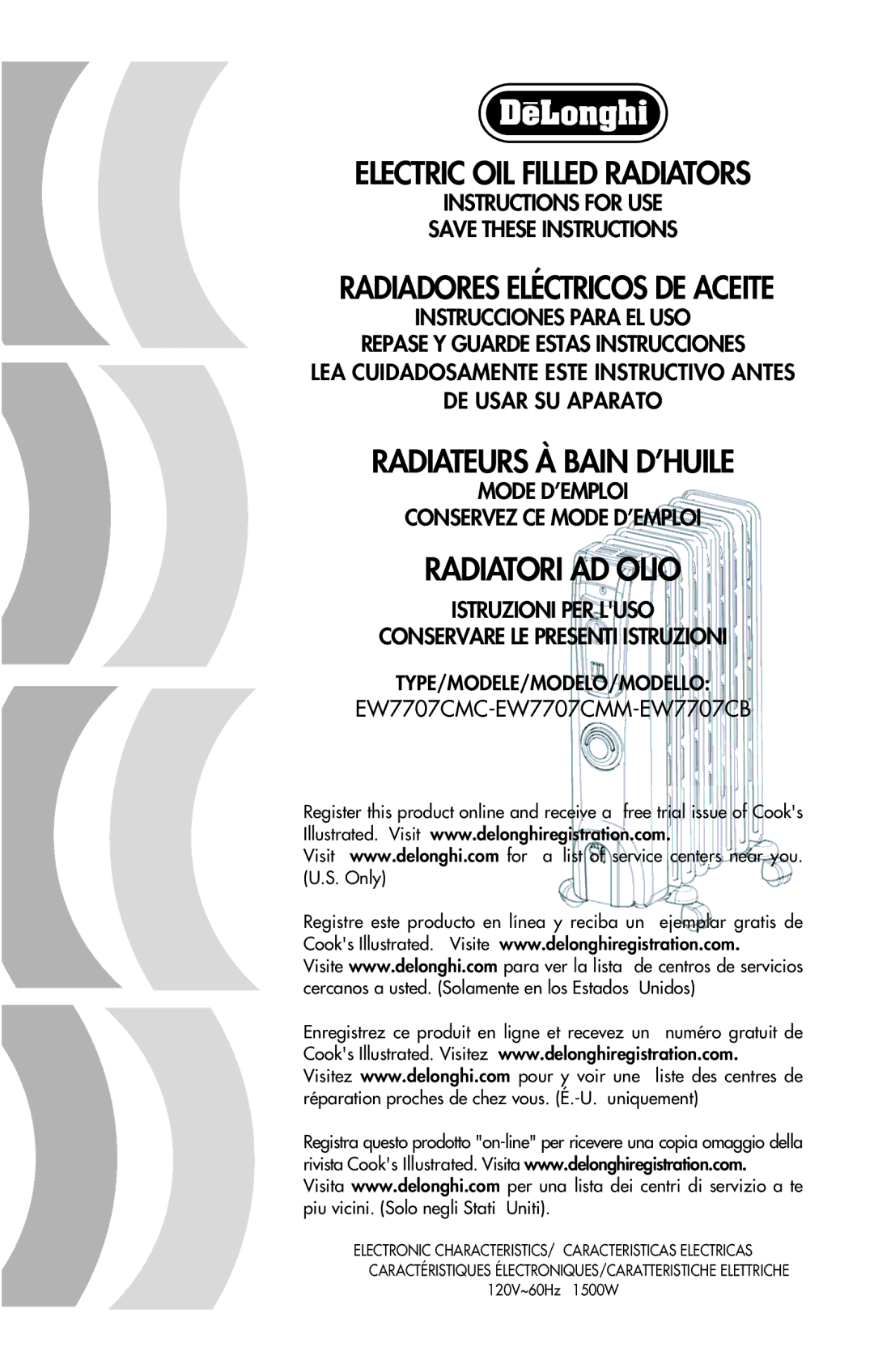 DeLonghi EW7707CMC, EW7707CB, EW7707CMM manual Instructions for USE, Mode D’EMPLOI Conservez CE Mode D’EMPLOI 