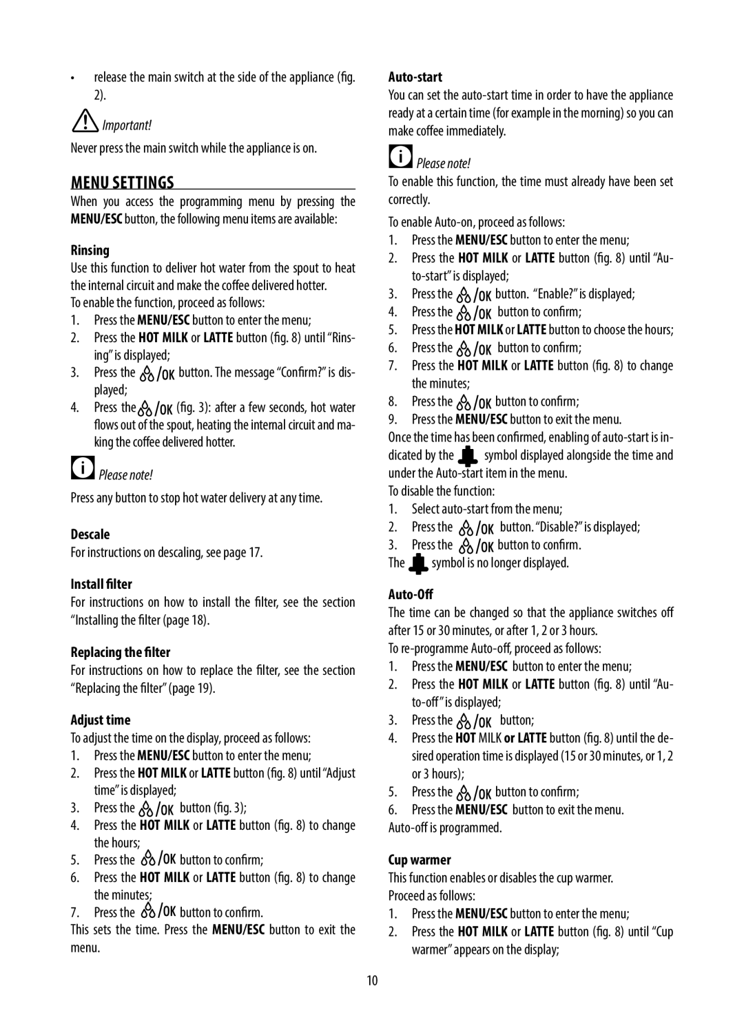 DeLonghi 10.13, GB, DE, ECAM28.46X manual Menu Settings 