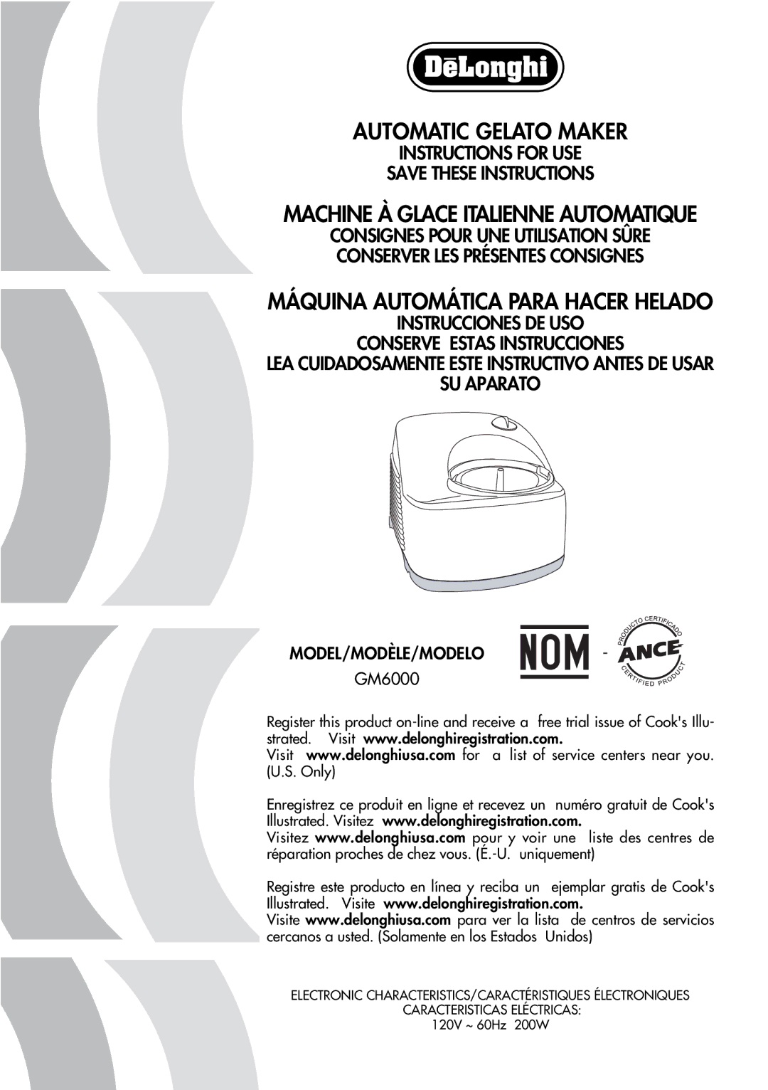 DeLonghi GM6000 manual Instructions for USE, Instrucciones DE USO Conserve Estas Instrucciones, SU Aparato 