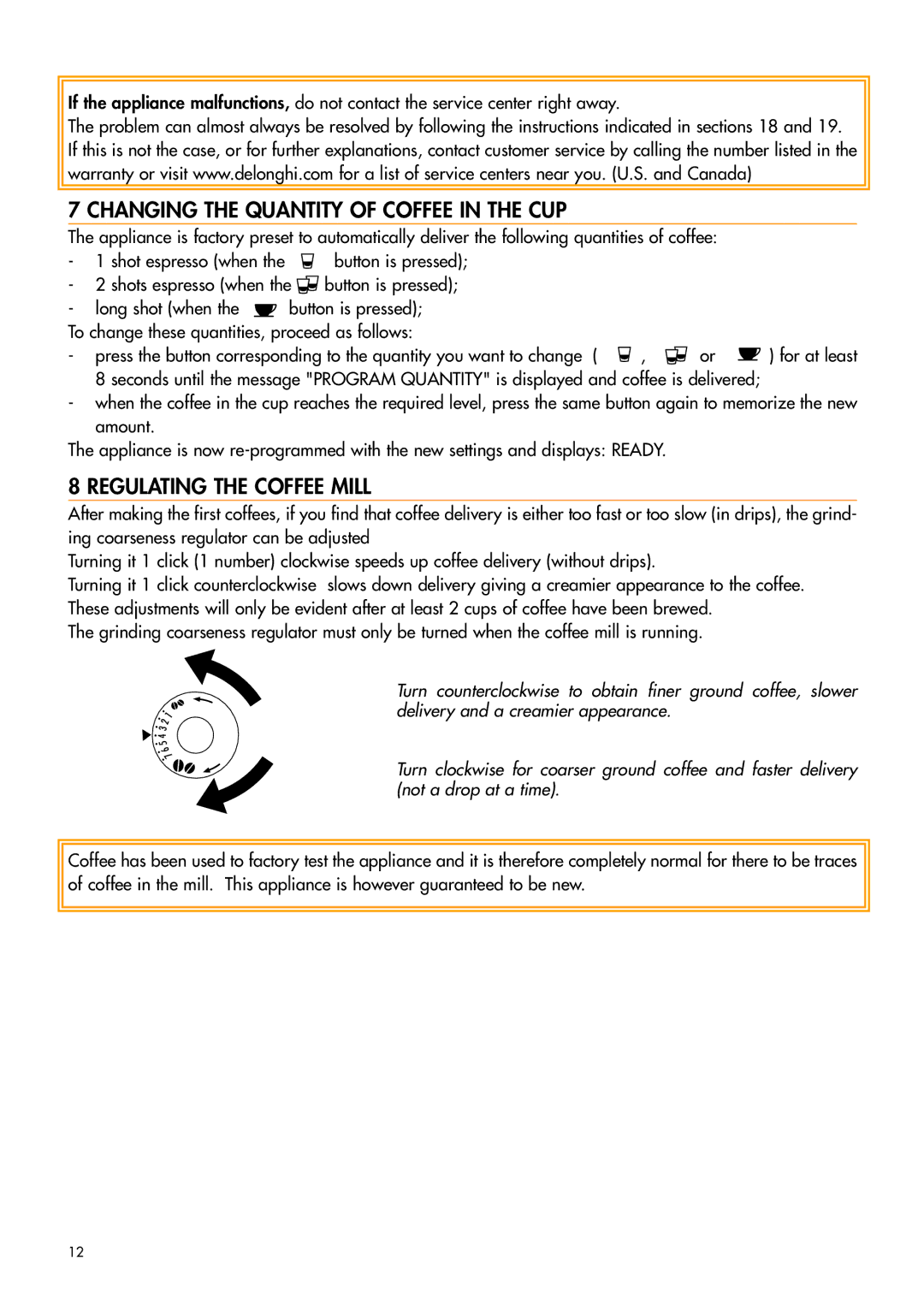 DeLonghi HKKMDI003 manual Changing the Quantity of Coffee in the CUP, Regulating the Coffee Mill 