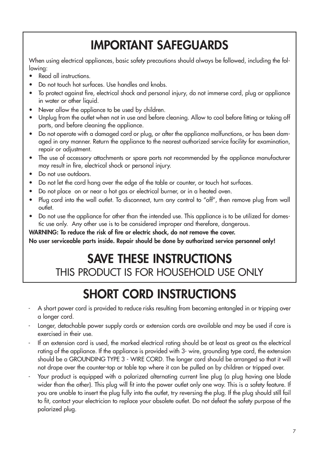 DeLonghi HKKMDI003 manual Important Safeguards 