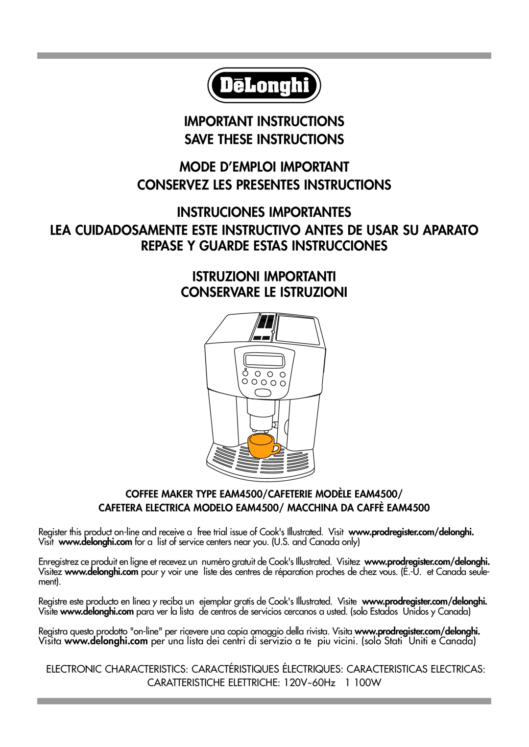 DeLonghi HKKMDI003 manual Important Instructions Save These Instructions 