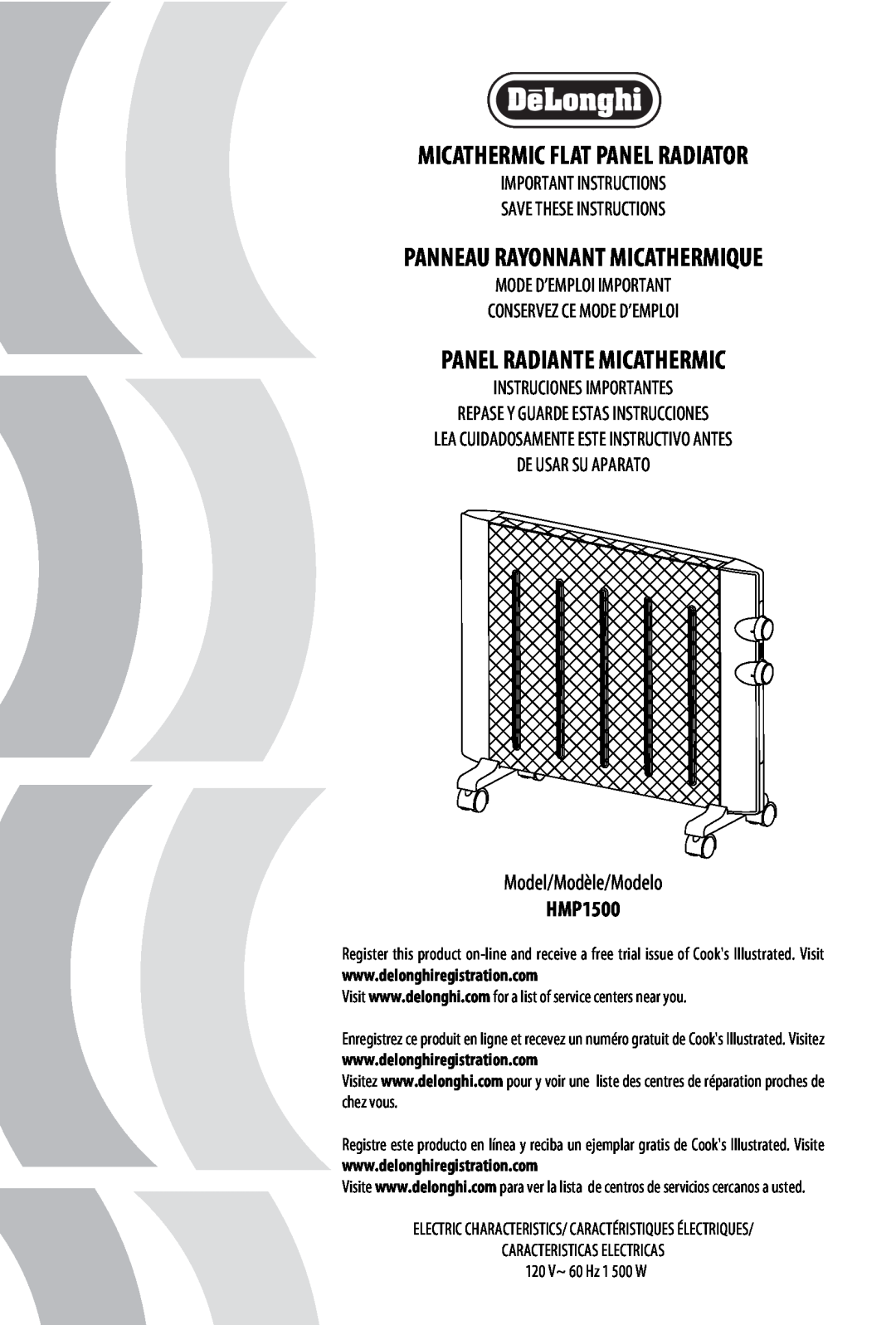 DeLonghi HMP1500 manual Panel Radiante Micathermic, Micathermic Flat Panel Radiator, Panneau Rayonnant Micathermique 