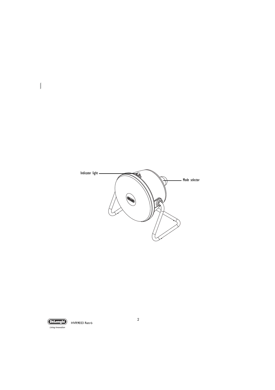 DeLonghi HVR 9033 Retr manual Indicator light Mode selector 