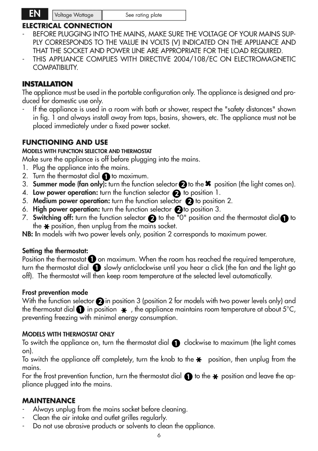 DeLonghi HVY manual Electrical Connection, Installation, Functioning and USE, Maintenance 