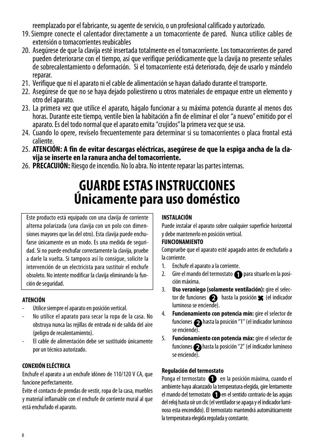 DeLonghi HVY1030BL, HVY1030OR manual Atención, Conexión Eléctrica, Instalación, Funcionamiento, Regulación del termostato 