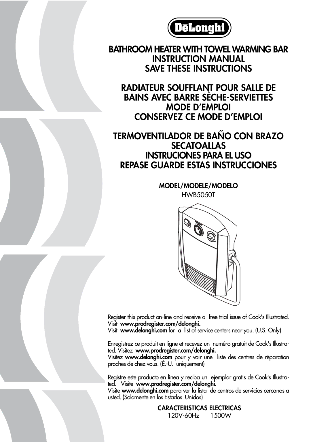 DeLonghi HWB5050T instruction manual Model/Modele/Modelo 