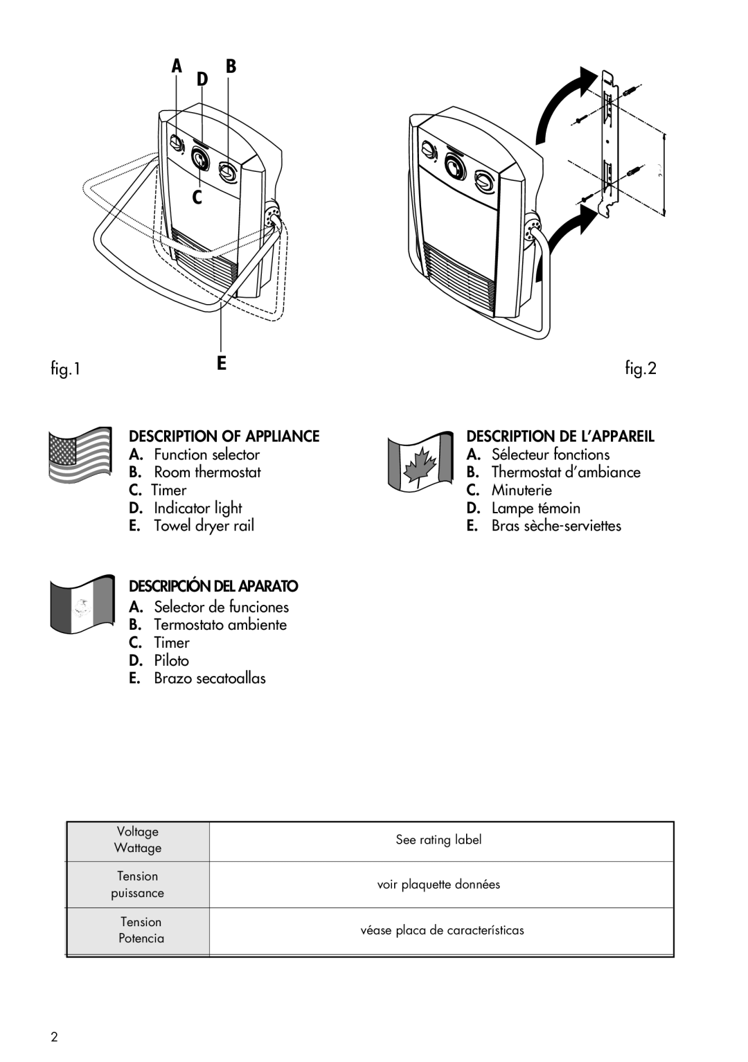 DeLonghi HWB5050T instruction manual Description of Appliance Description DE L’APPAREIL 