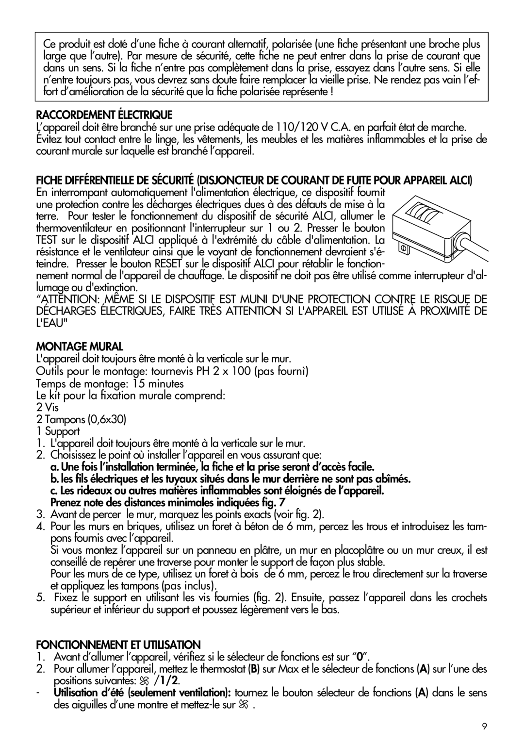 DeLonghi HWB5050T instruction manual Raccordement Électrique, Montage Mural, Fonctionnement ET Utilisation 