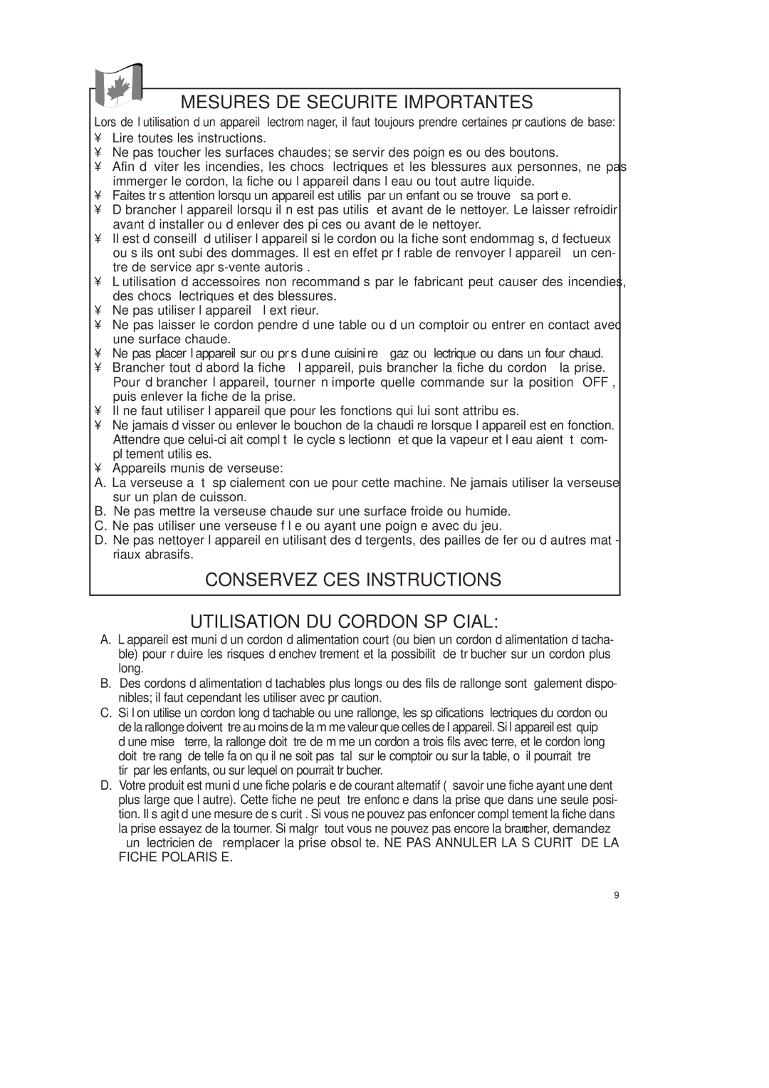 DeLonghi ICM18 WB instruction manual Mesures DE Securite Importantes 