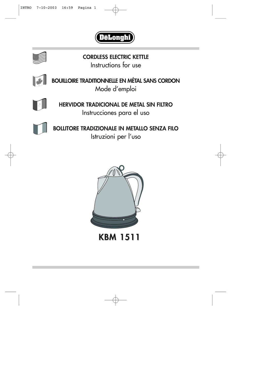 DeLonghi KBM 1511 manual Kbm 