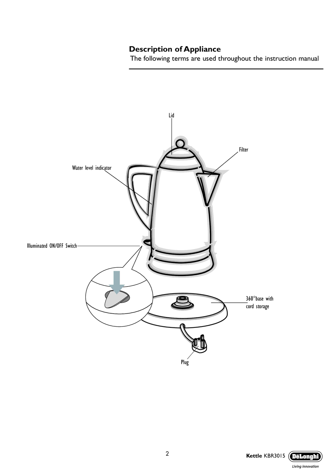 DeLonghi KBR 3015 manual Description of Appliance 