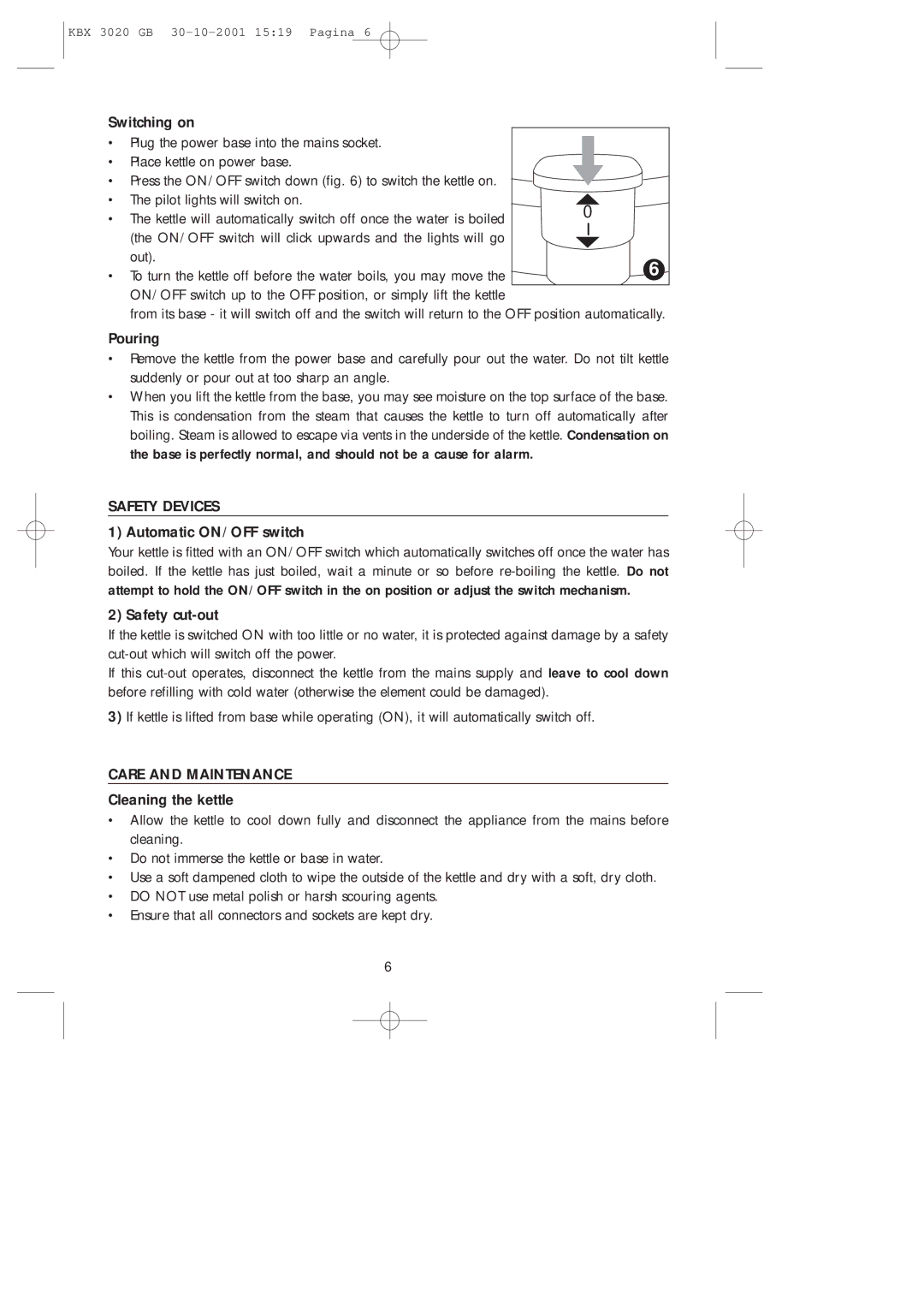 DeLonghi KBX 3020 GB manual Safety Devices, Care and Maintenance 