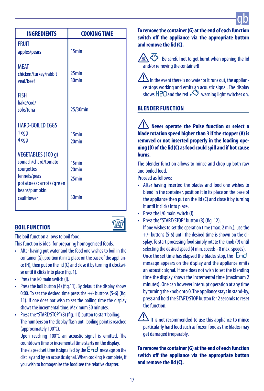 DeLonghi KCP815 technical specifications Boil function, Blender function 