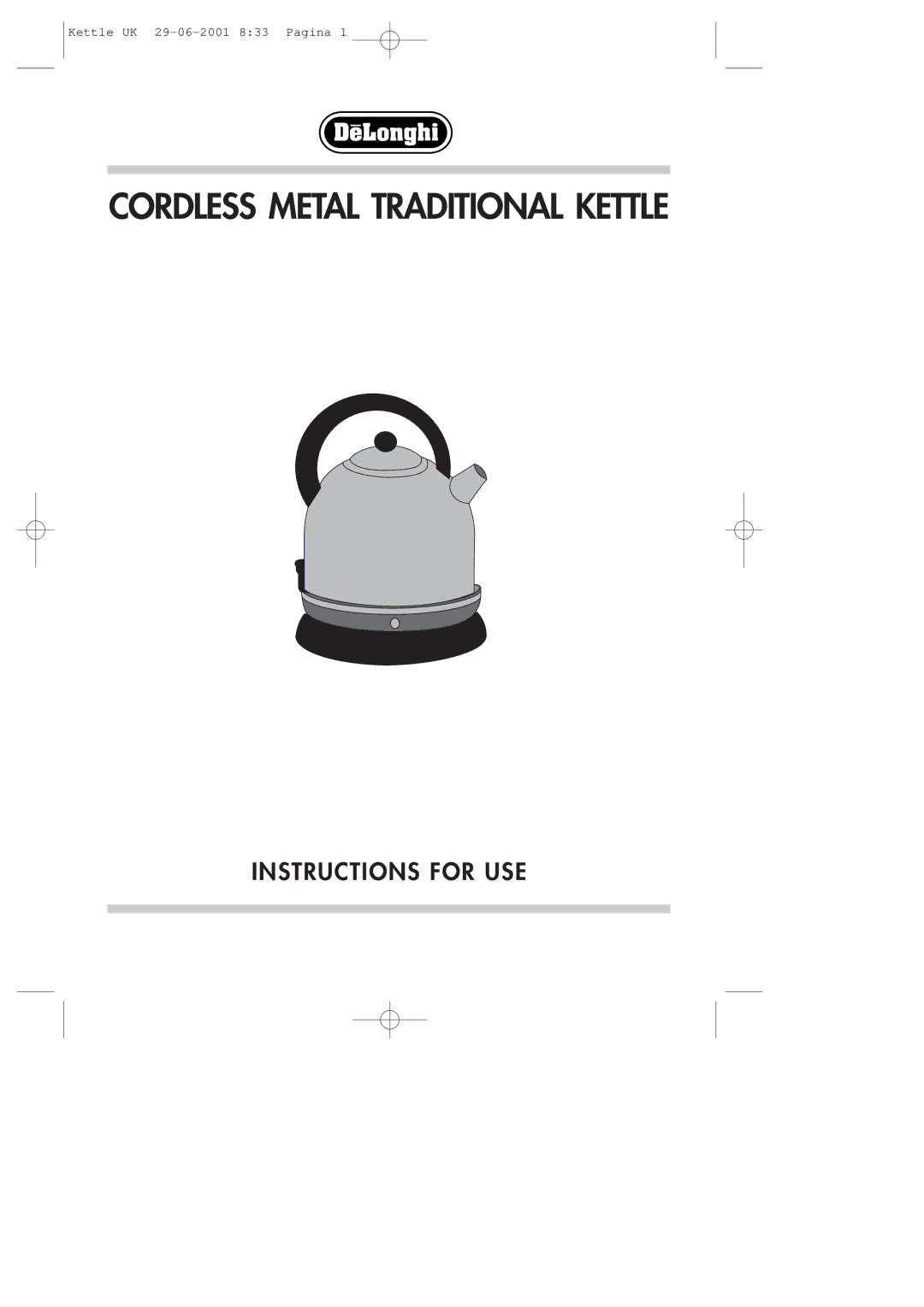 DeLonghi manual Cordless Metal Traditional Kettle 