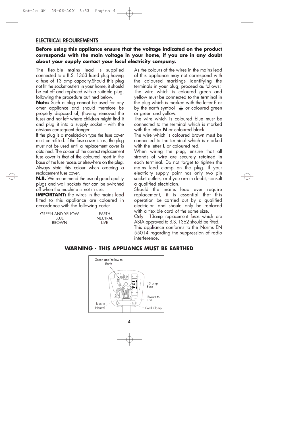 DeLonghi Kettle manual Electrical Requirements 