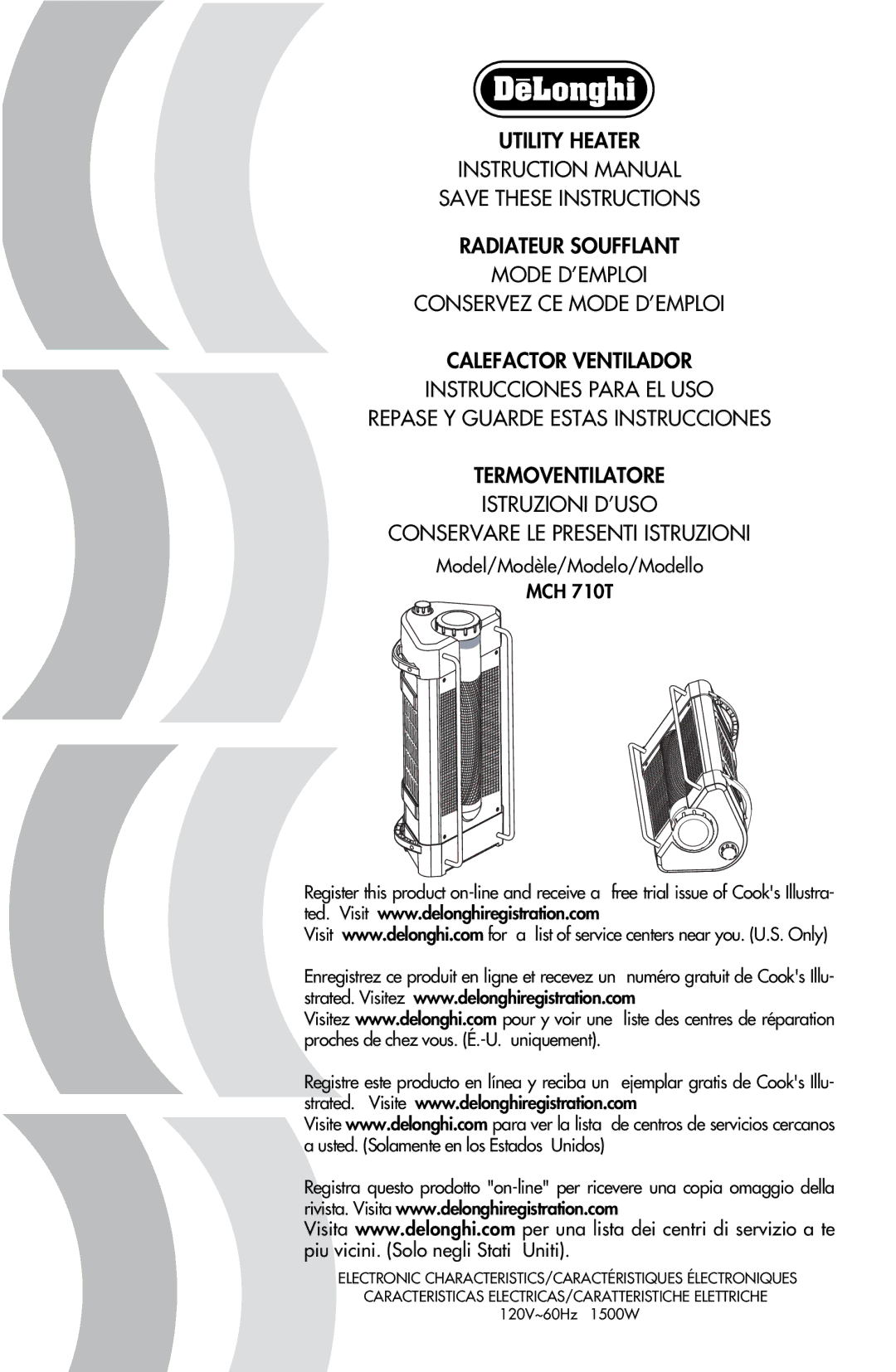 DeLonghi instruction manual Model/Modèle/Modelo/Modello MCH 710T 