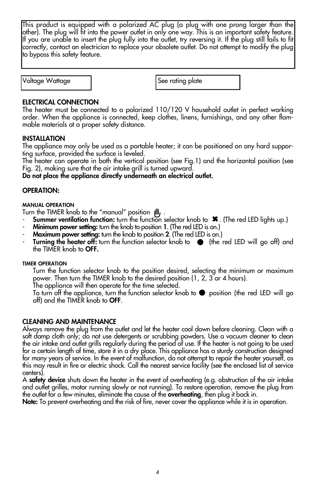 DeLonghi MCH 710T instruction manual Electrical Connection, Installation, Operation, Cleaning and Maintenance 