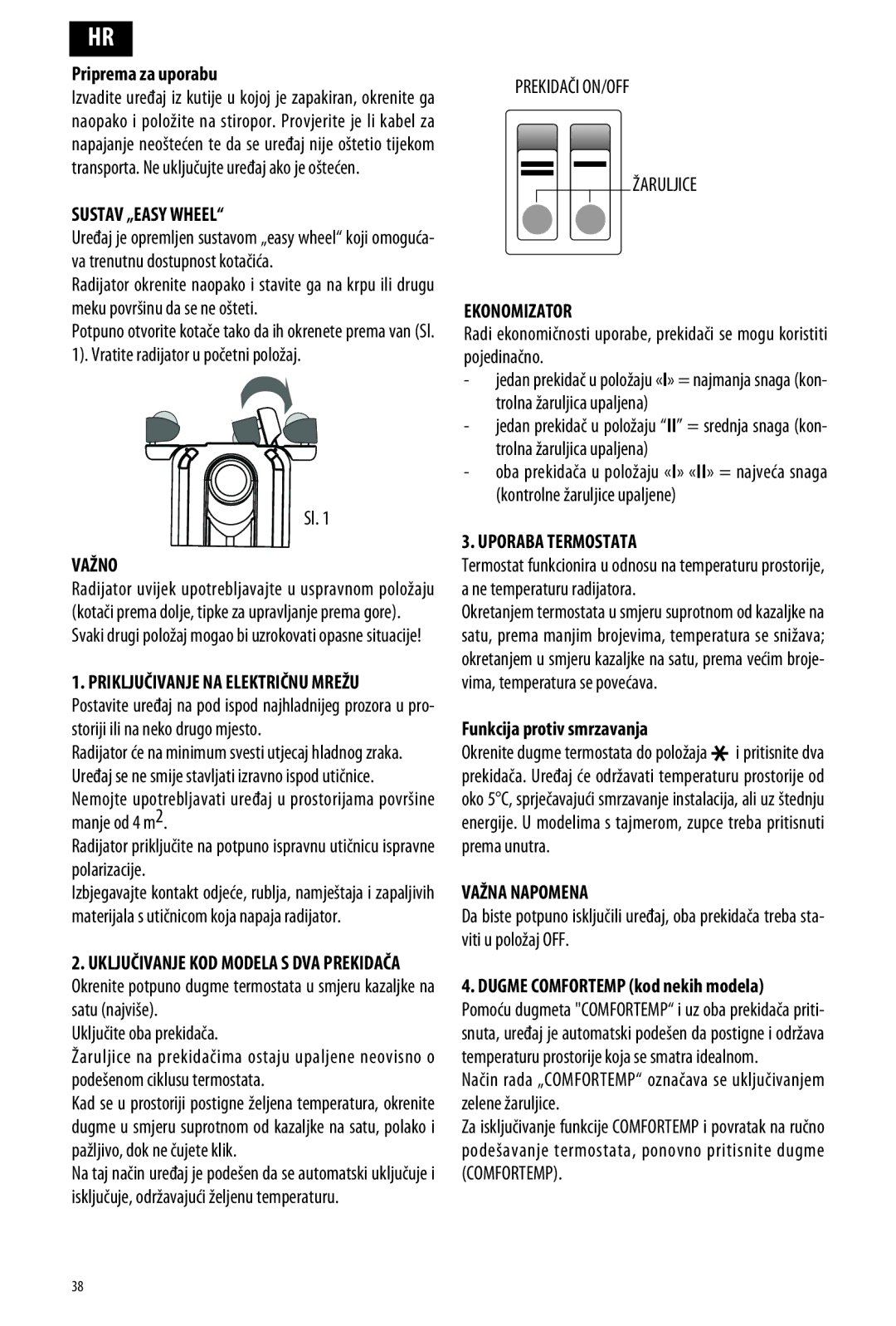 DeLonghi ME 10 manual Sustav „EASY Wheel, Važno, Ekonomizator, Uporaba Termostata, Važna Napomena 