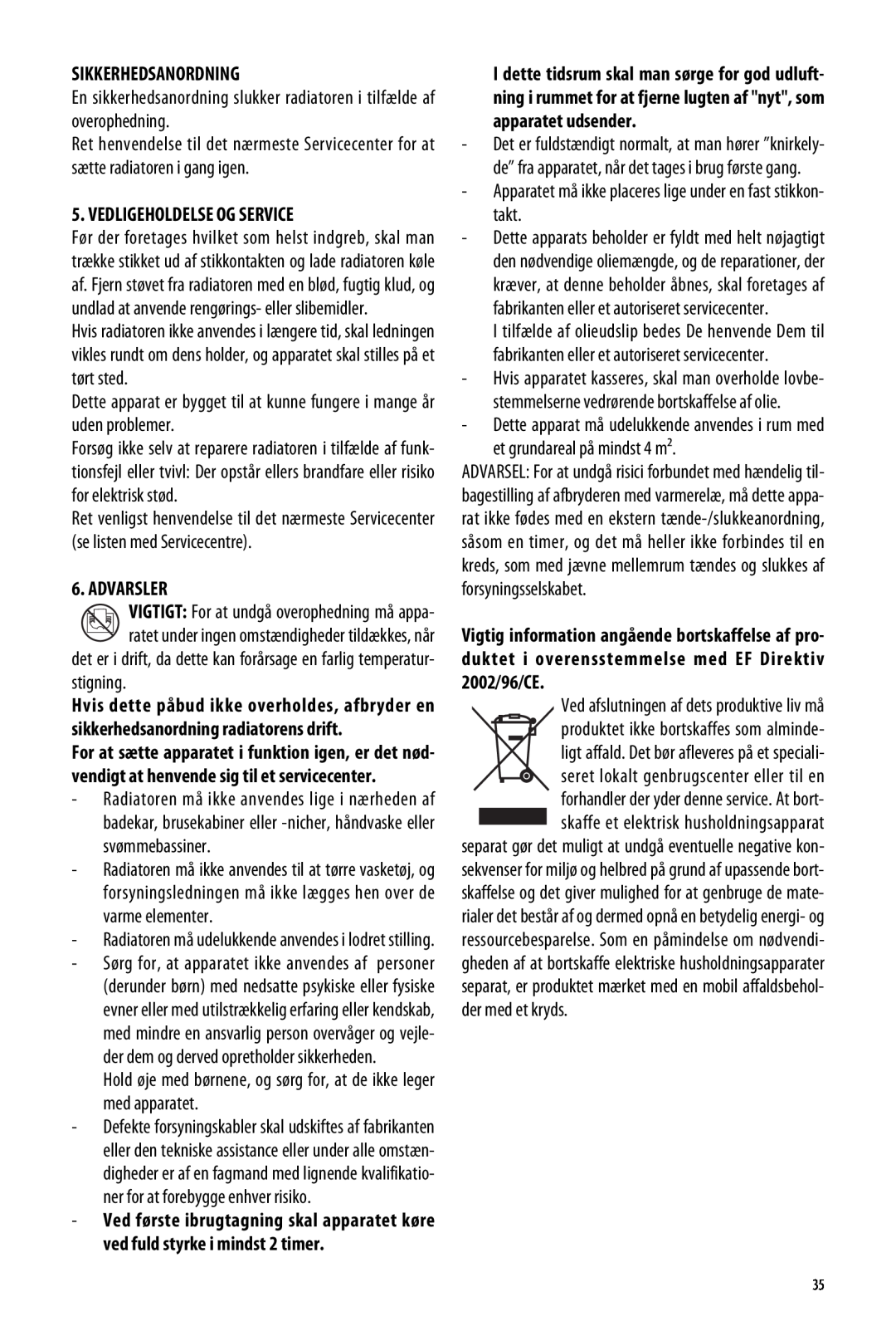 DeLonghi ME 10 manual Sikkerhedsanordning, Vedligeholdelse Og Service, Advarsler 