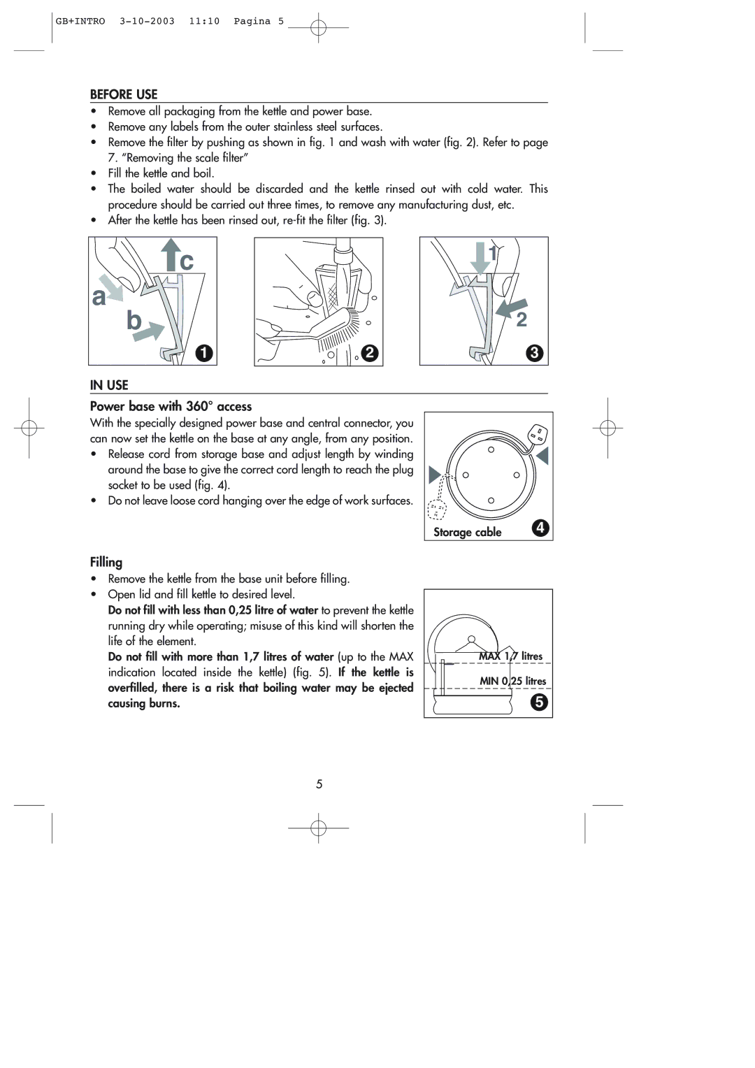 DeLonghi ME 28 manual Before USE, Use, Power base with 360 access, Filling 