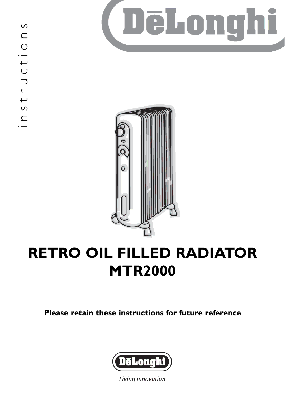 DeLonghi MTR2000 manual Retro OIL Filled Radiator 