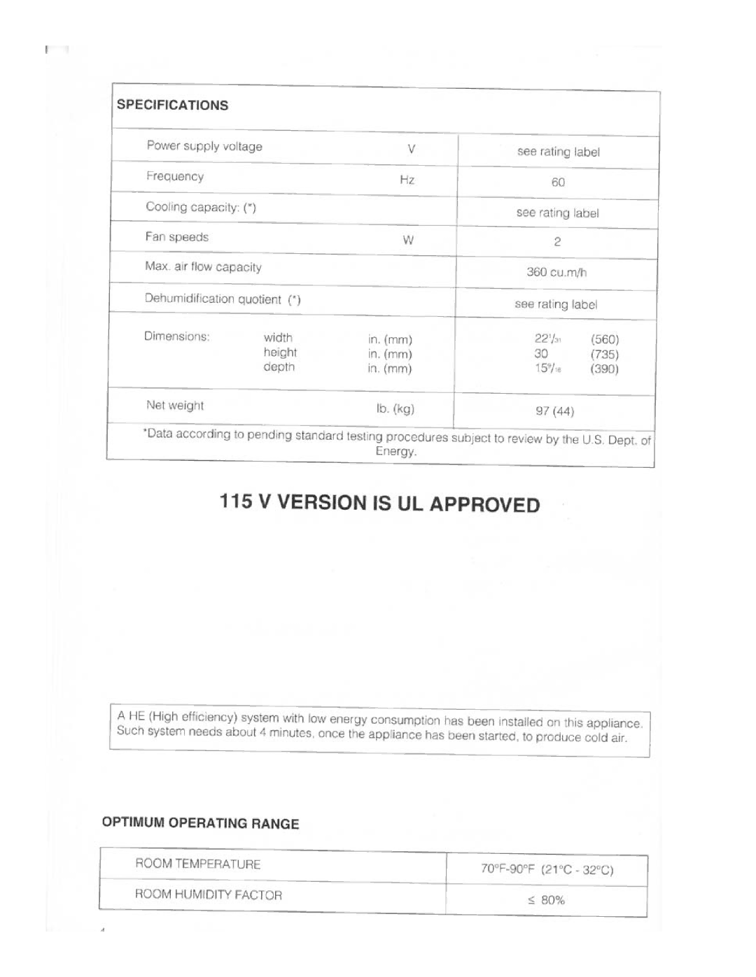 DeLonghi PAC 02 manual 