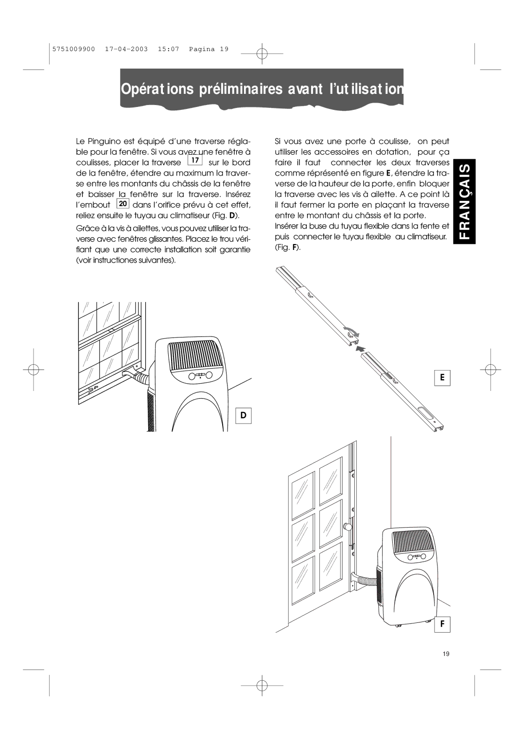 DeLonghi Pac 1000 manual Opérations préliminaires avant l’utilisation 