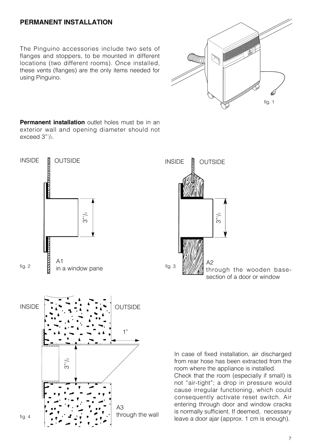 DeLonghi PAC 210 U owner manual Permanent Installation, Inside 