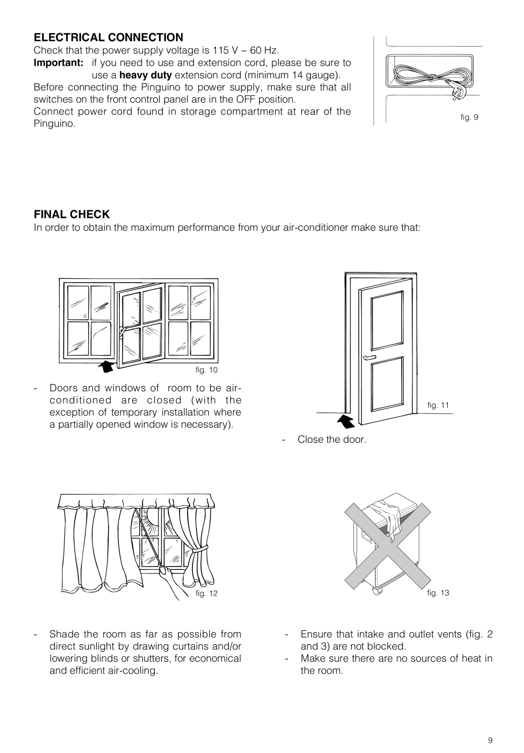 DeLonghi PAC 210 U owner manual Electrical Connection, Final Check 