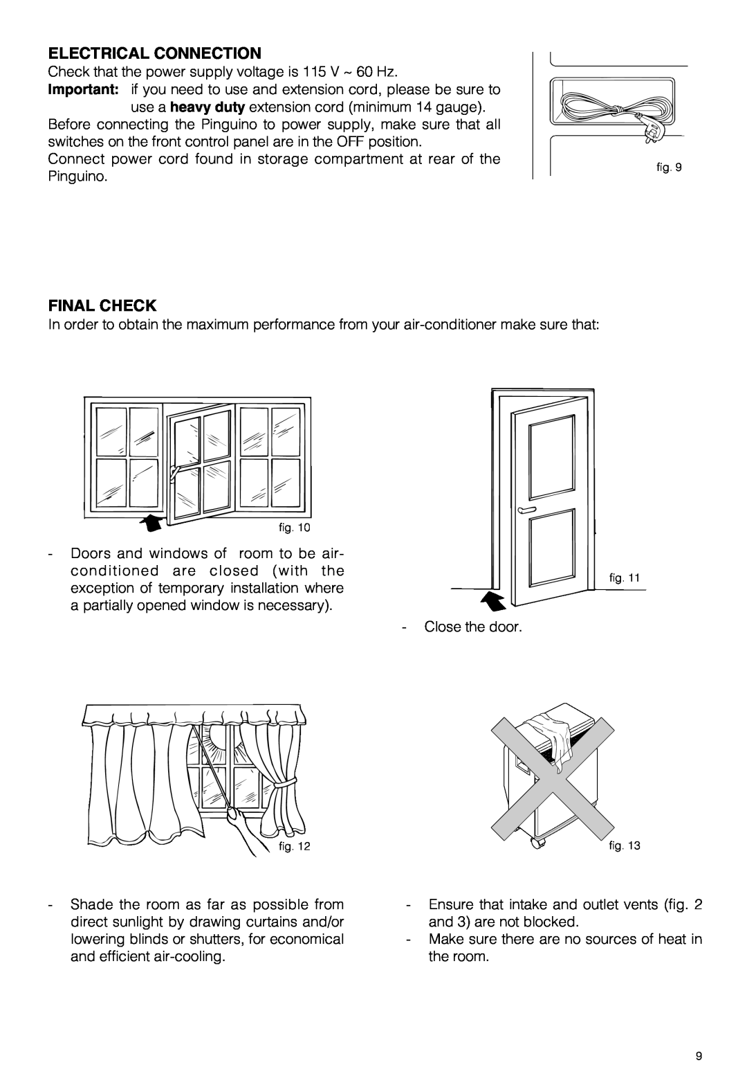 DeLonghi PAC 210 U owner manual Electrical Connection, Final Check 