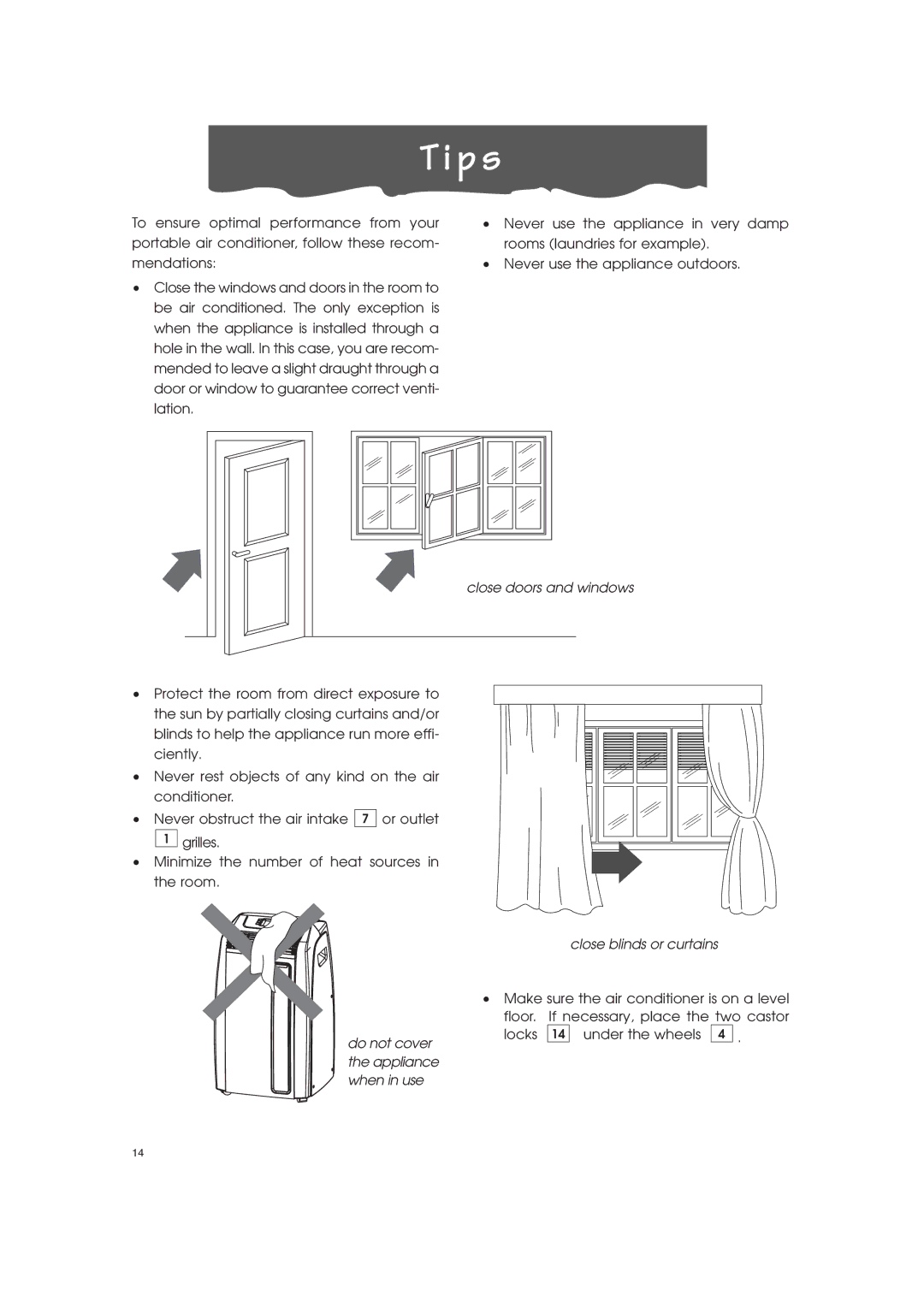 DeLonghi PAC-A130HPE instruction manual P s, Close doors and windows 