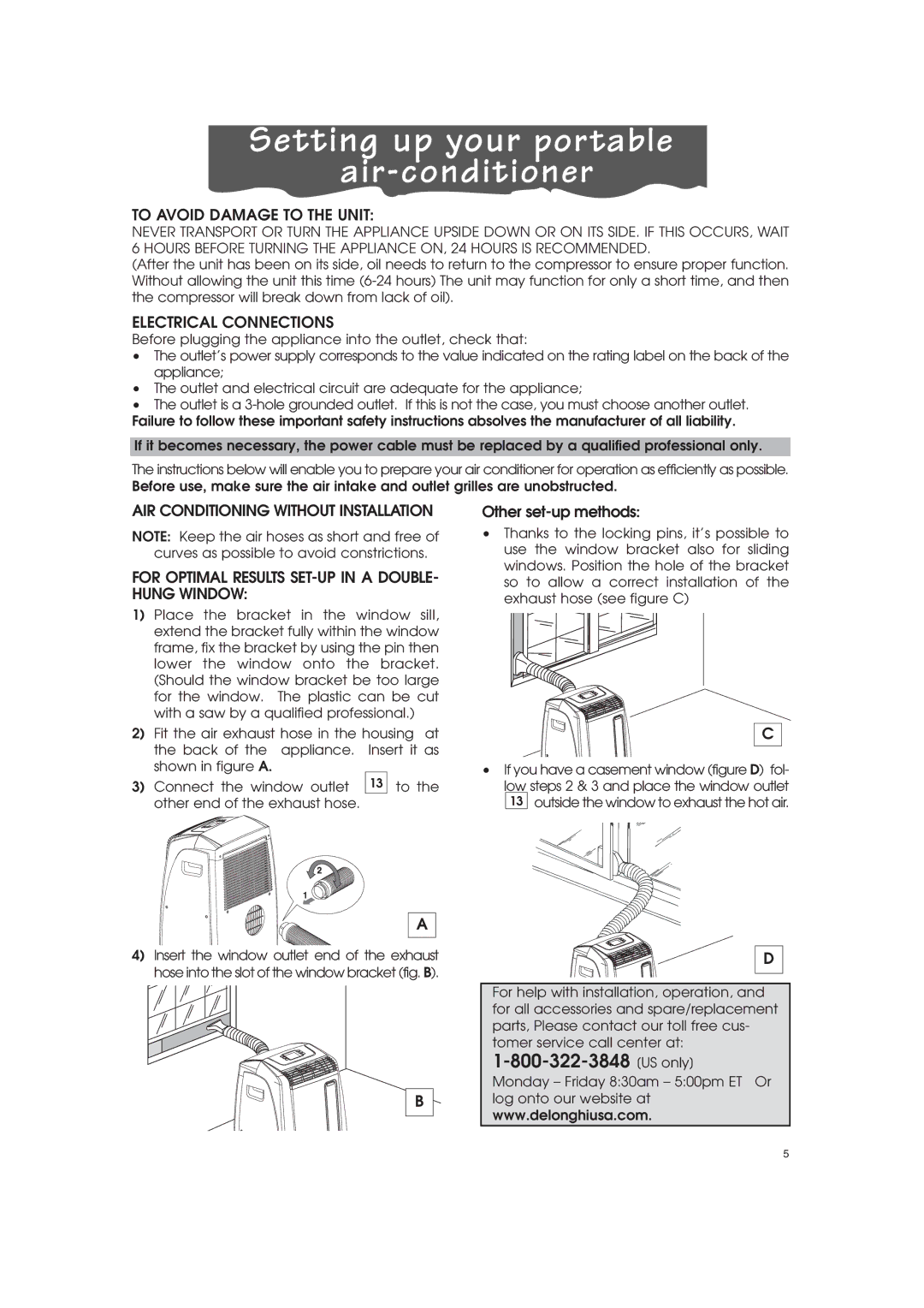 DeLonghi PAC-A130HPE instruction manual To Avoid Damage to the Unit, Electrical Connections 