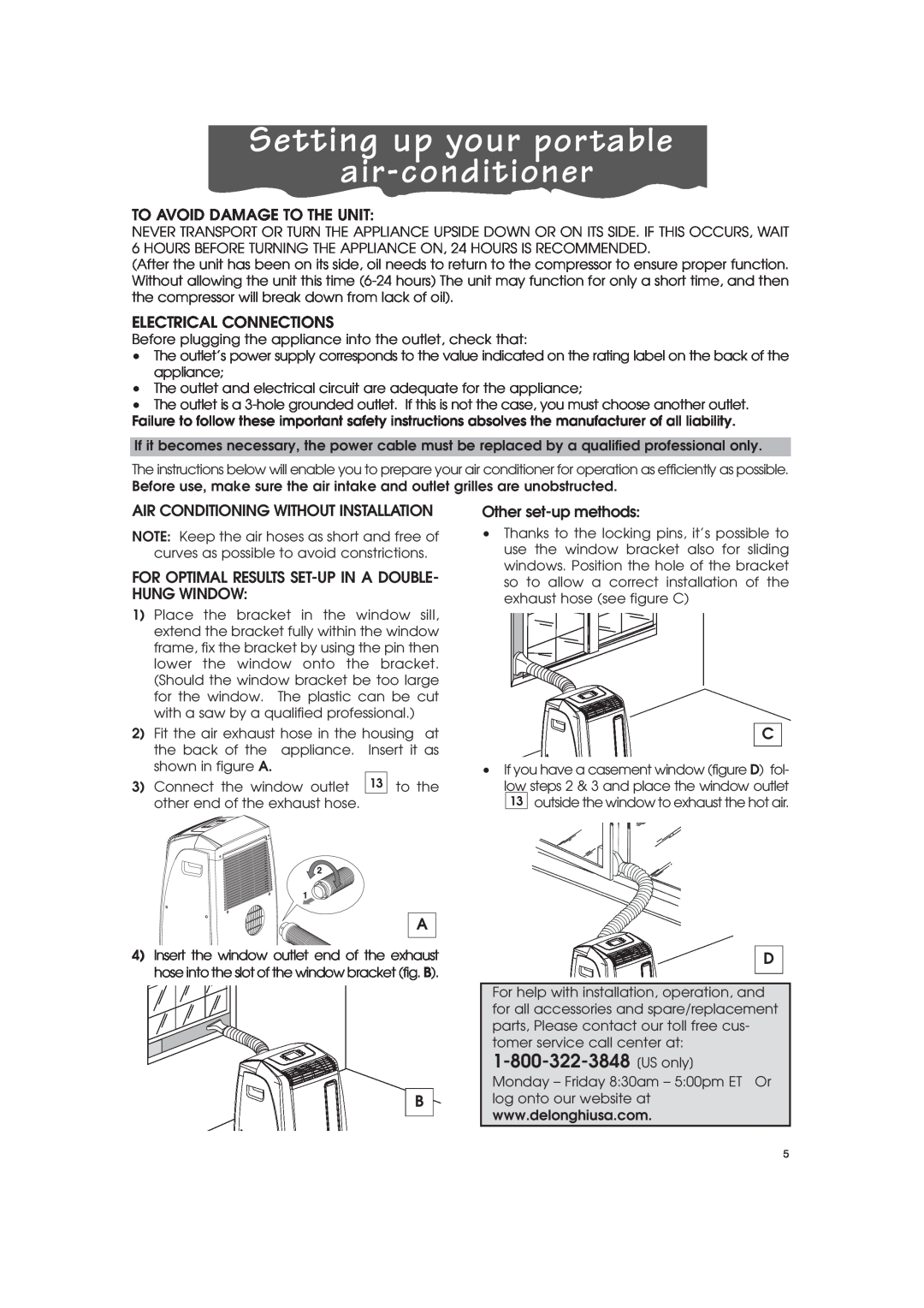 DeLonghi PAC-A130HPE instruction manual Setting up your portable, air-conditioner 