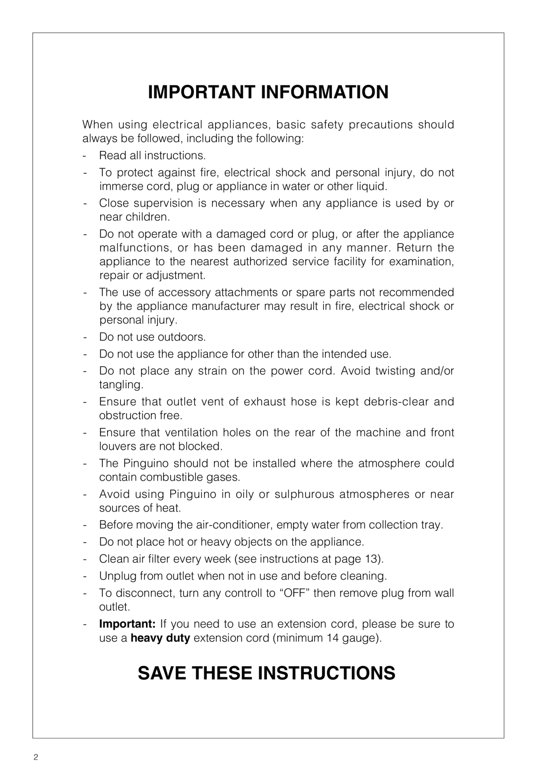 DeLonghi PAC GSR/MU owner manual Important Information 