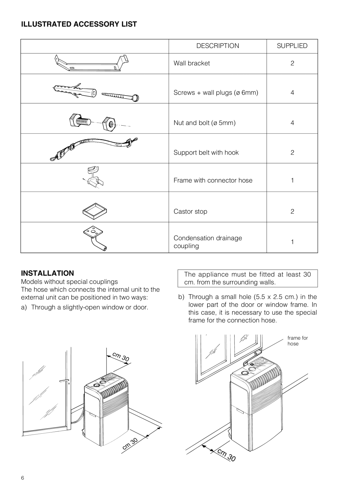 DeLonghi PAC GSR/MU owner manual Illustrated Accessory List Installation, Description 