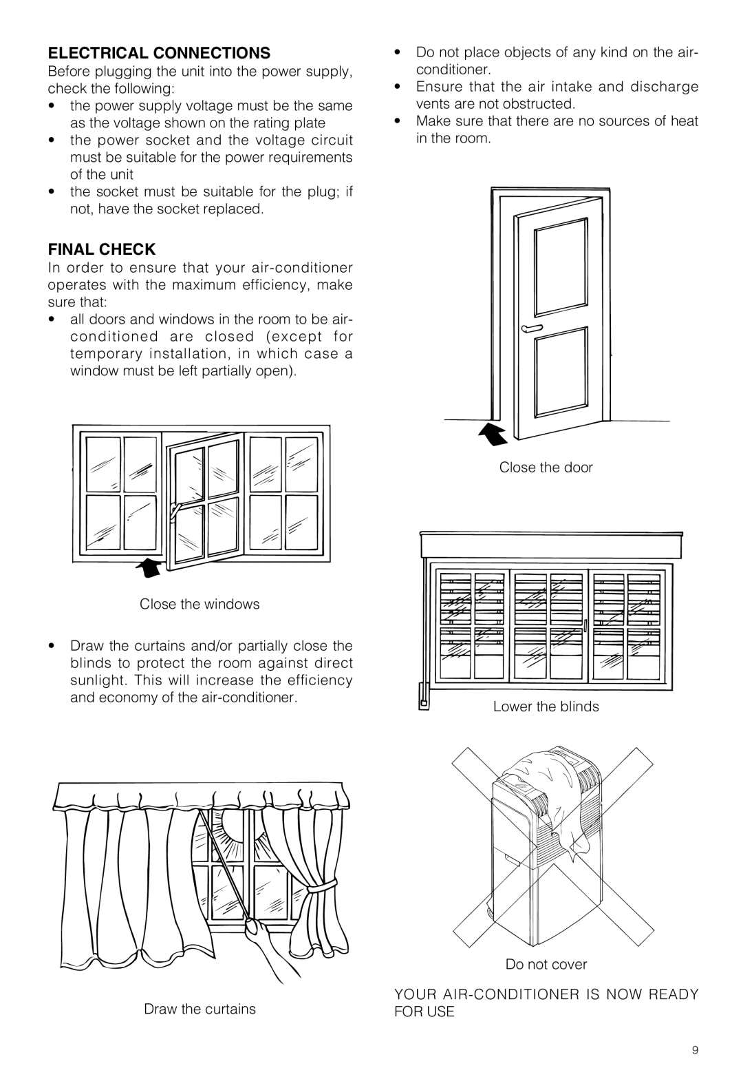 DeLonghi PAC GSR/MU owner manual Electrical Connections, Final Check 