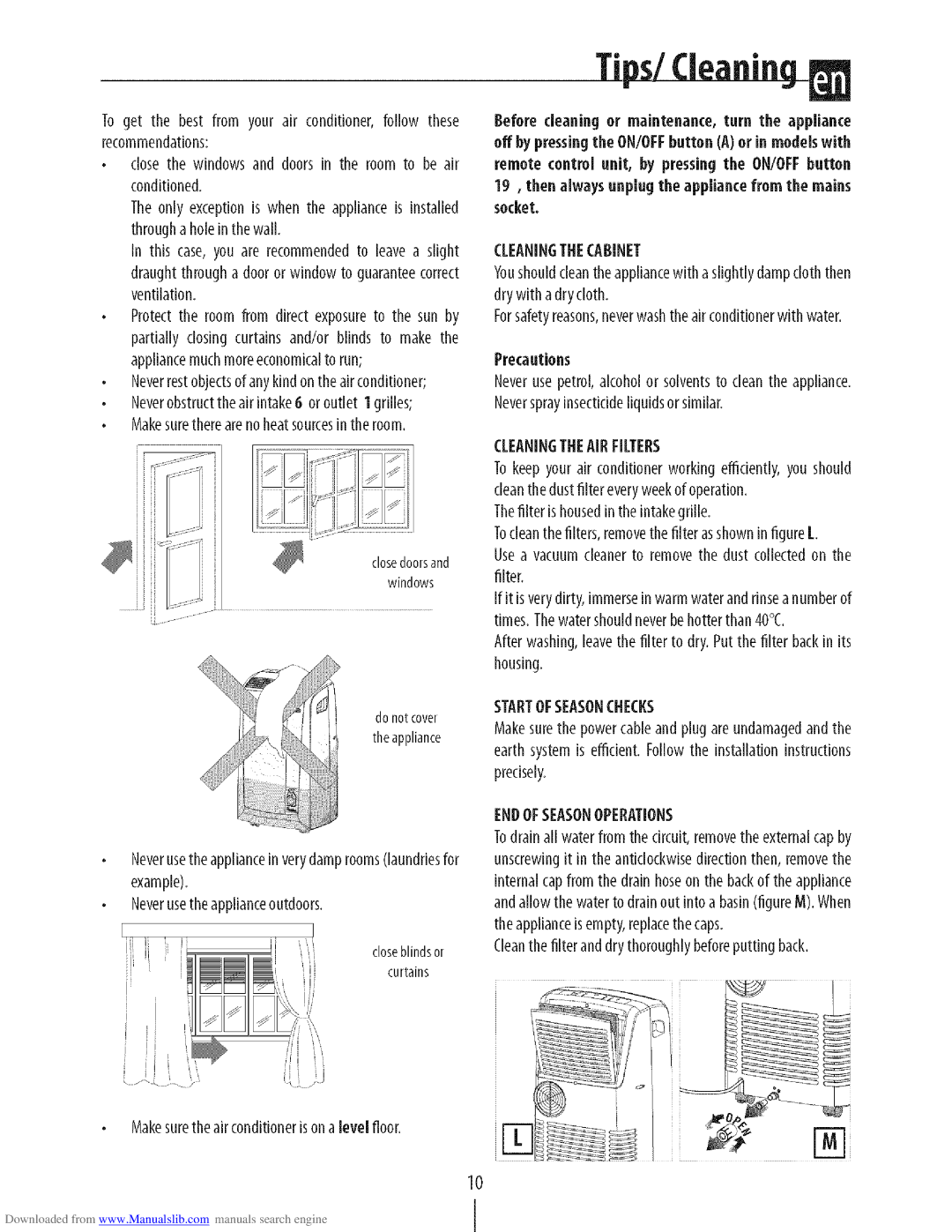 DeLonghi PAC N130HPE instruction manual Tips/Cleanin, Precautions 