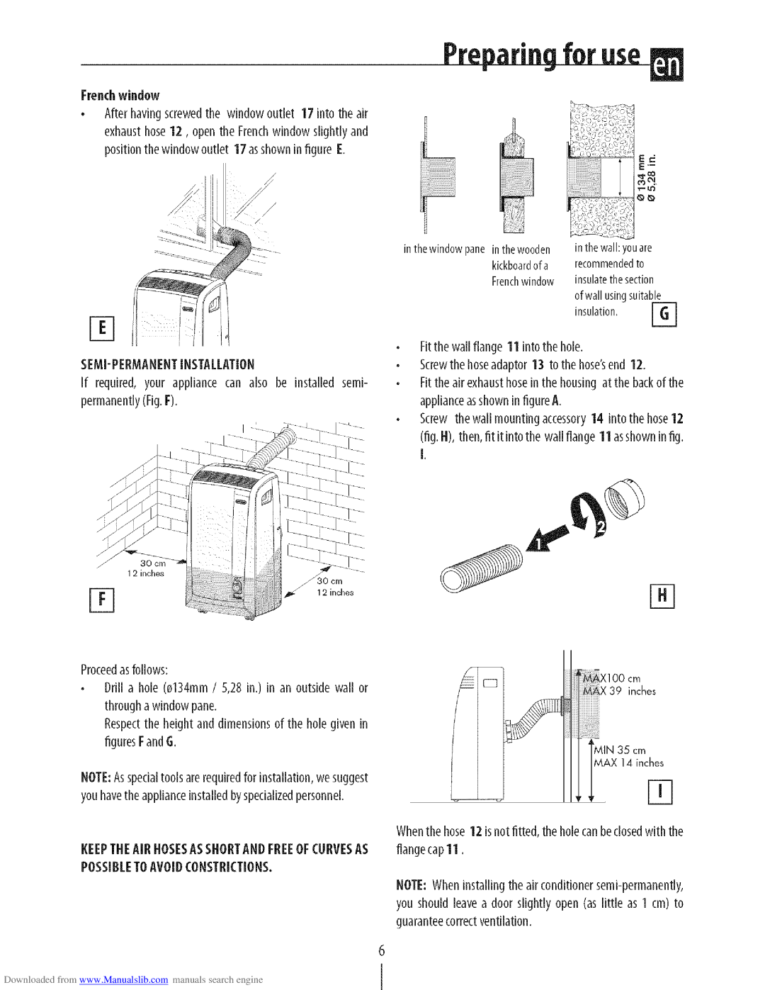 DeLonghi PAC N130HPE instruction manual Preparingfor .se, Semi-Permanentinstallation 