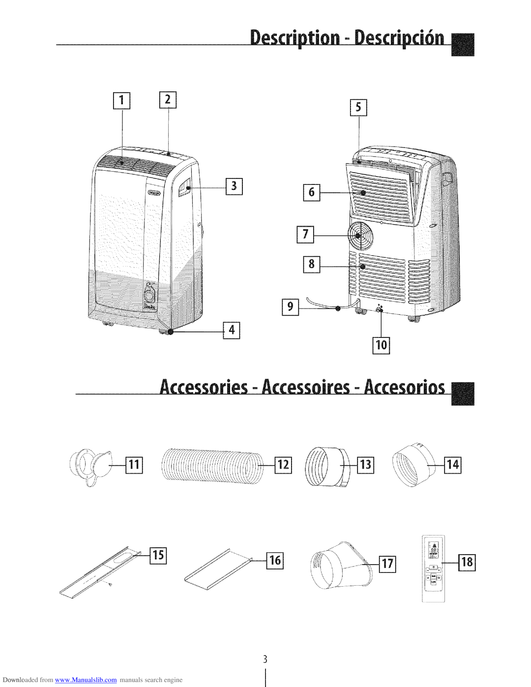 DeLonghi PAC N130HPE instruction manual AccessoriesAccessoires-- Accesorios, Description- Iescripci6n 