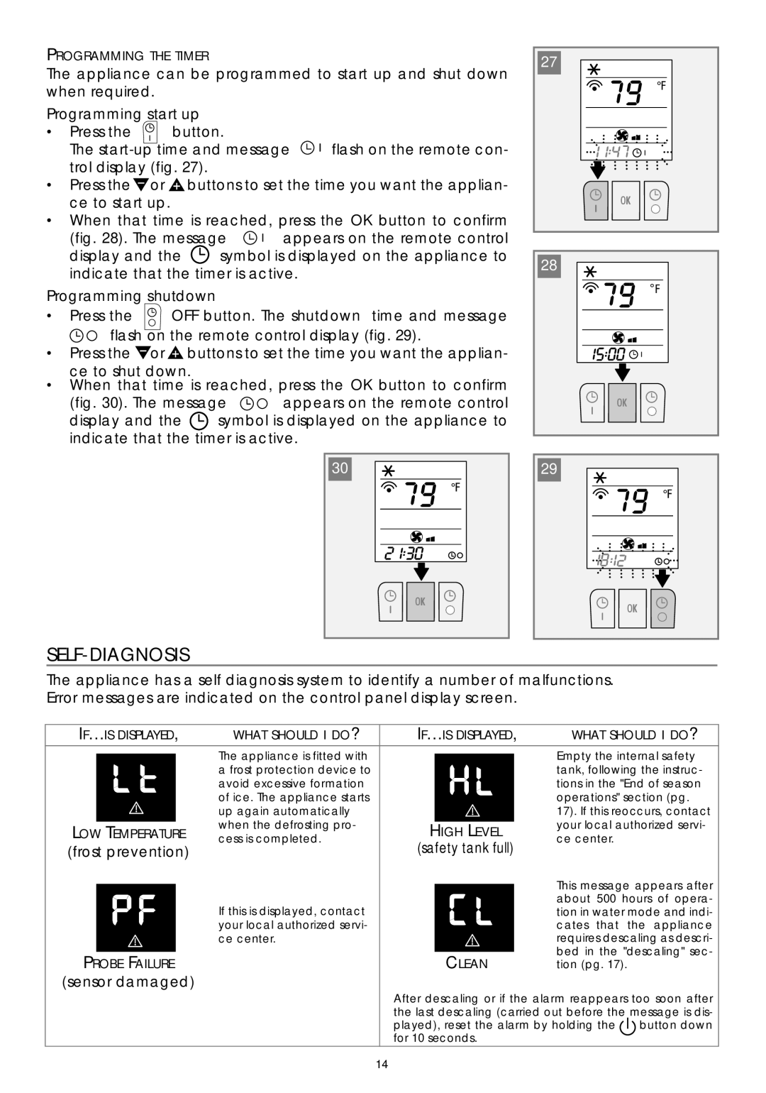 DeLonghi PAC W130E specifications Self-Diagnosis, IF…IS Displayed What should I DO? 