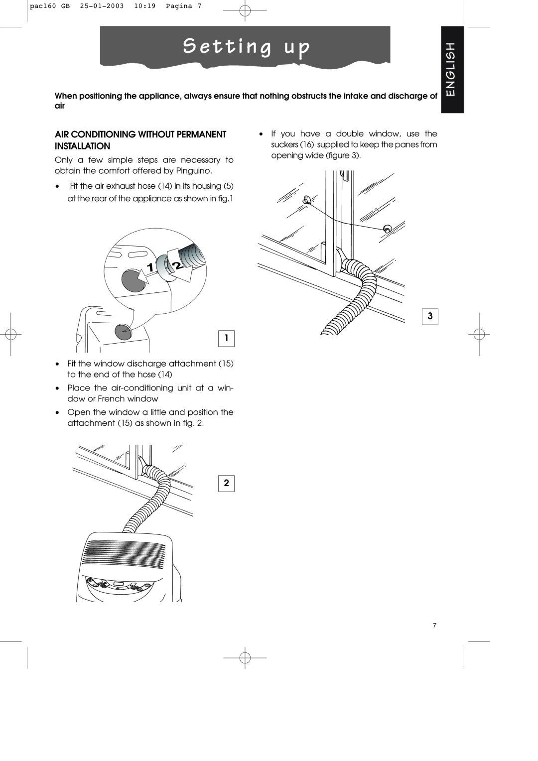 DeLonghi PAC160 manual T t i n g u p, AIR Conditioning Without Permanent Installation 