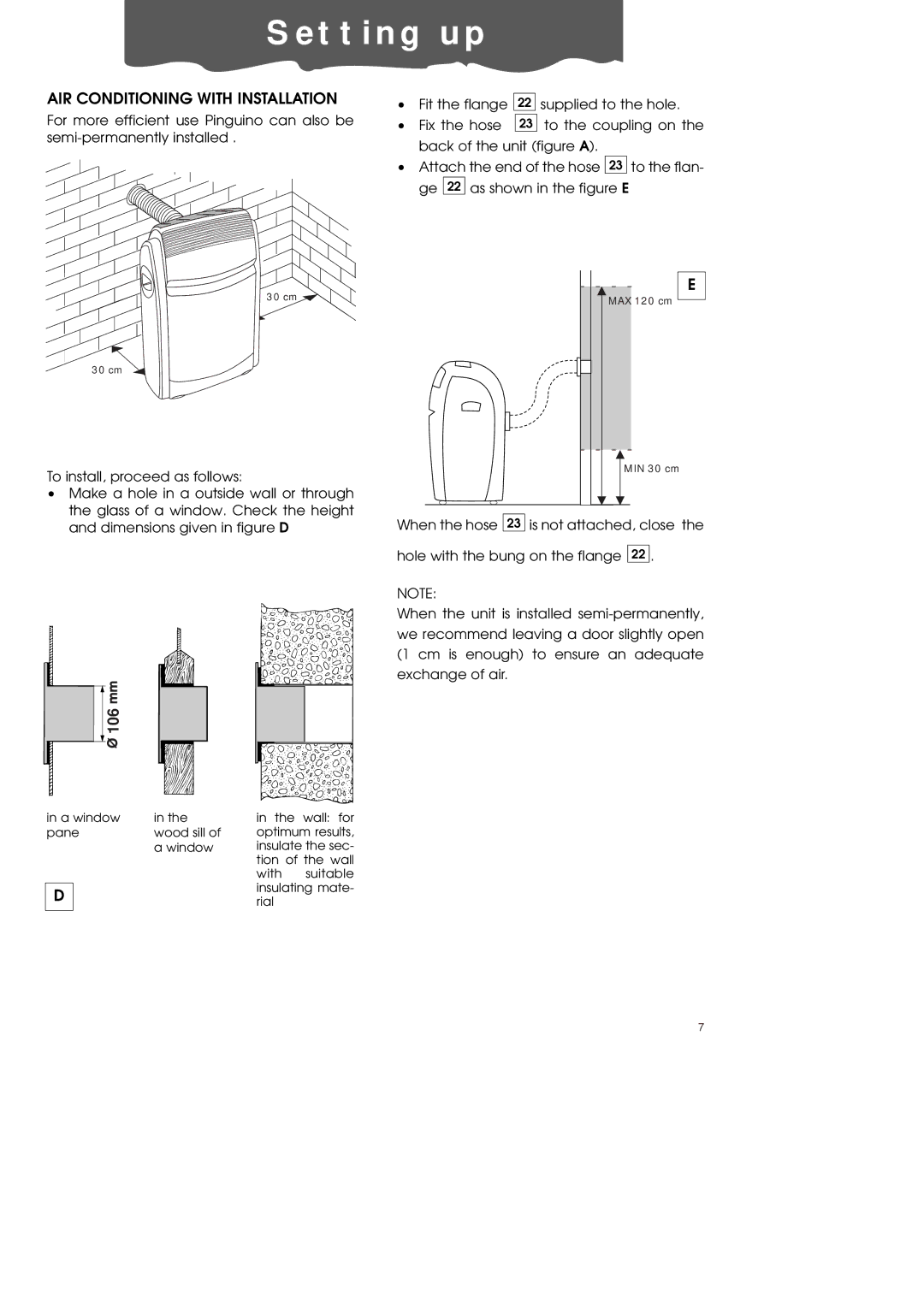 DeLonghi PAC60 manual AIR Conditioning with Installation, 106 