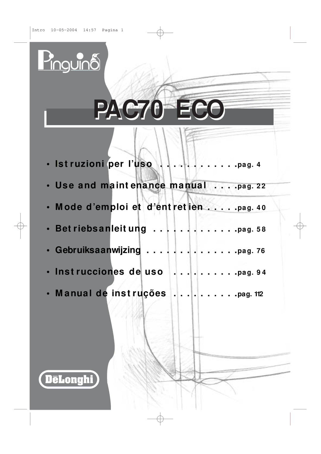 DeLonghi PAC70 ECO manual 