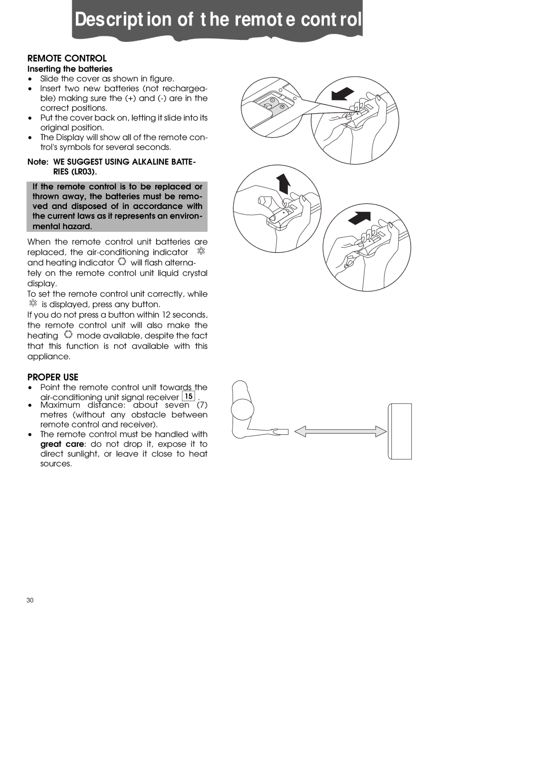 DeLonghi PAC70 ECO manual Remote Control, Proper USE 