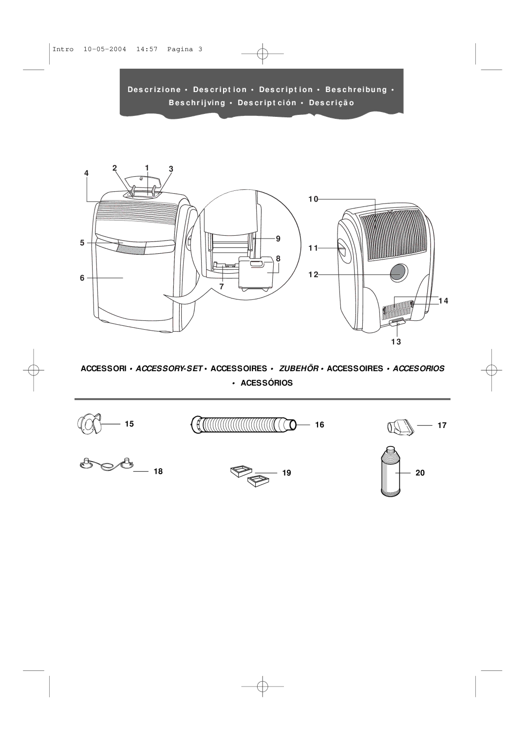 DeLonghi PAC70 ECO manual Acessórios 