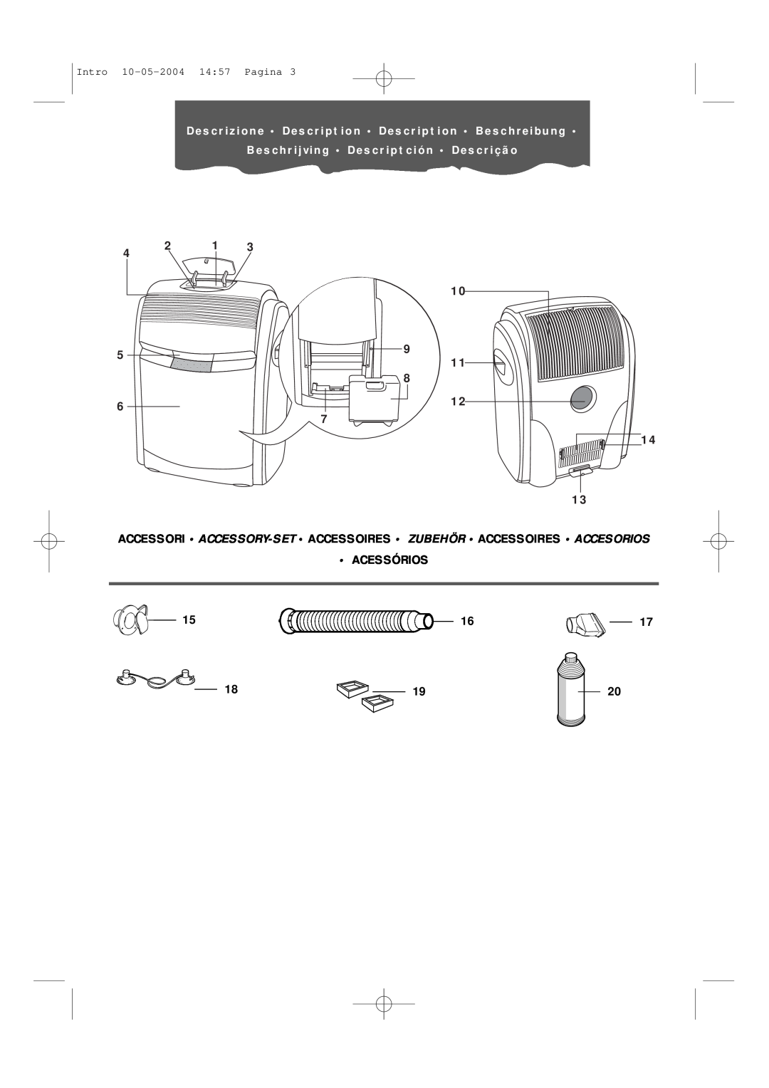 DeLonghi PAC70 ECO manual Acessórios 