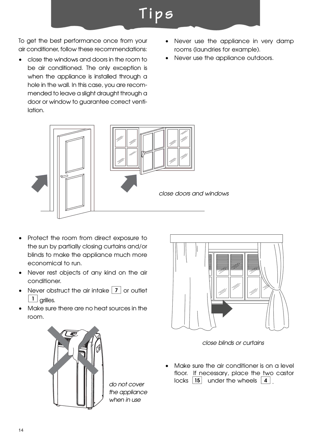 DeLonghi PACA110-A120E specifications P s, Close doors and windows 